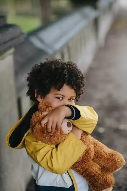 Niño abrazando oso